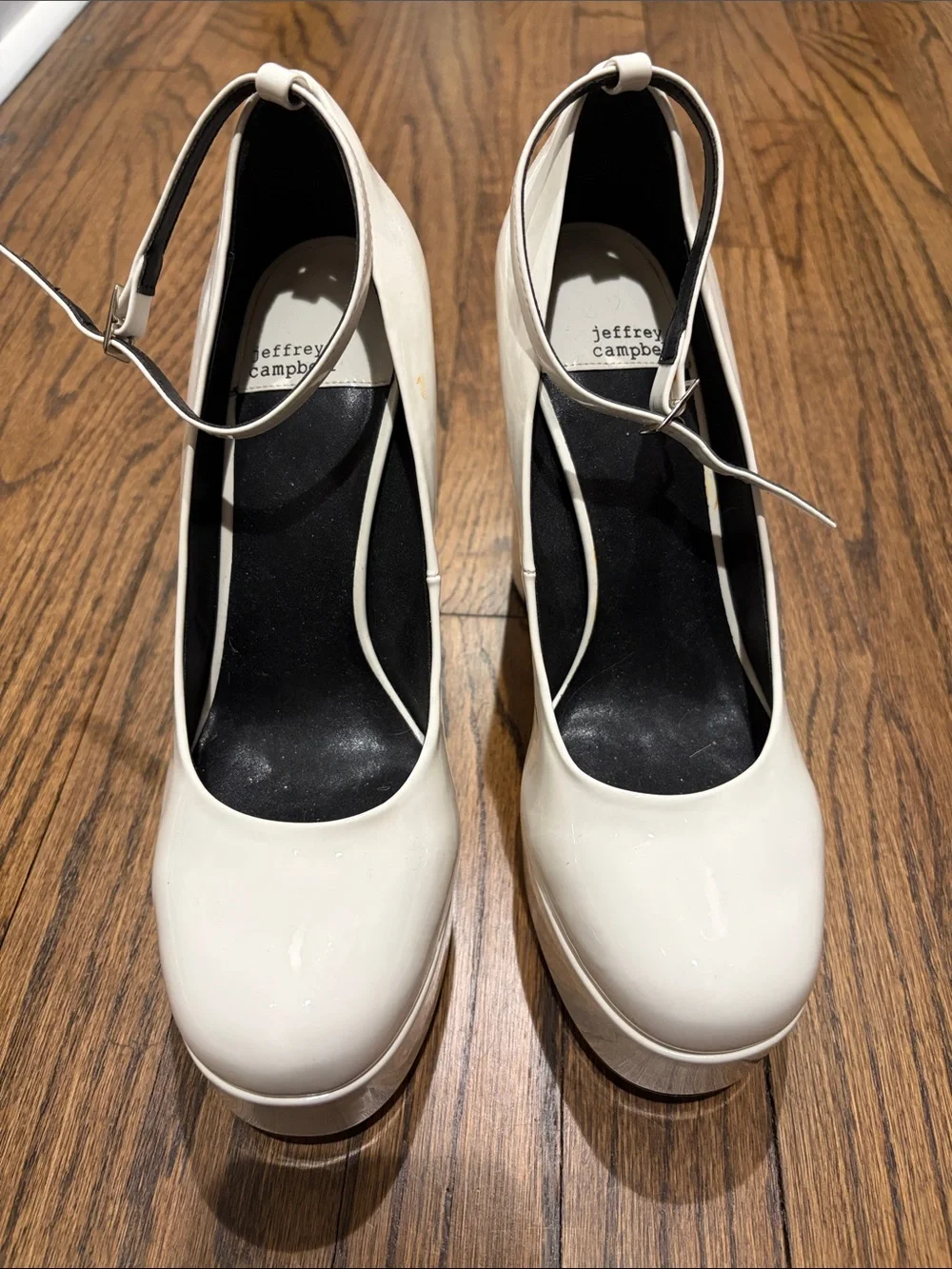 Jeffrey Campbell Cream Patent Platform Mary Jane Heels